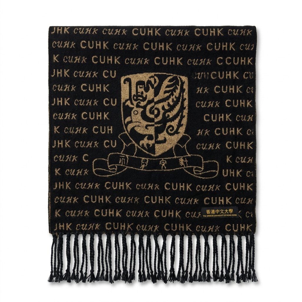 黑色金色CUHK校徽流苏围巾