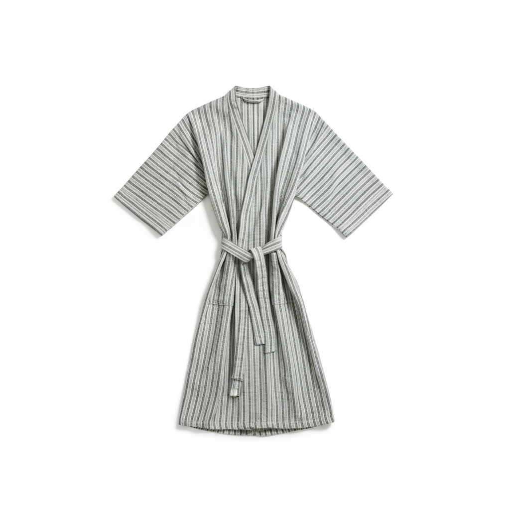 灰白条纹和风睡袍