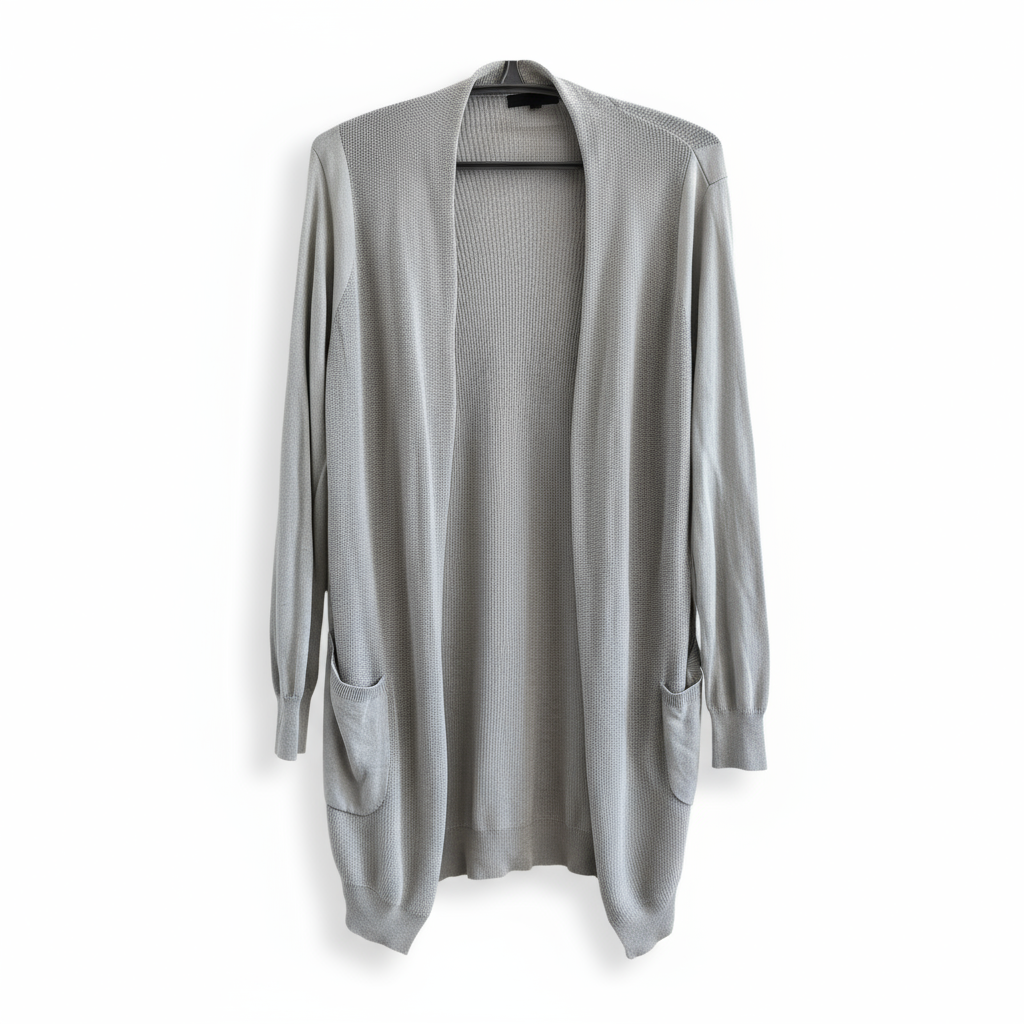 灰色开襟针织长开衫