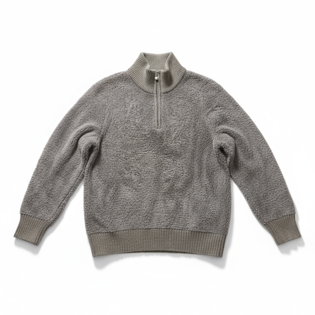 灰色羊羔绒半拉链卫衣