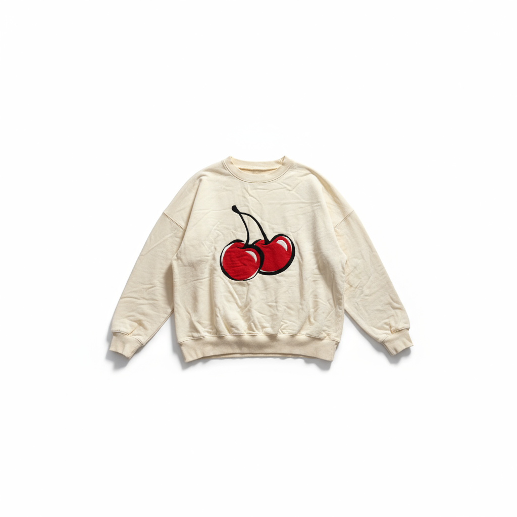 米白色樱桃印花卫衣