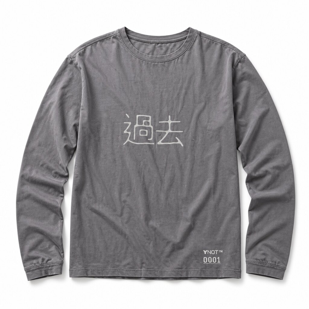 灰色印花圆领长袖T恤