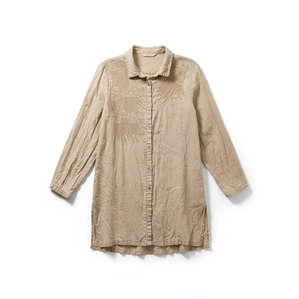 米色刺绣长袖衬衫