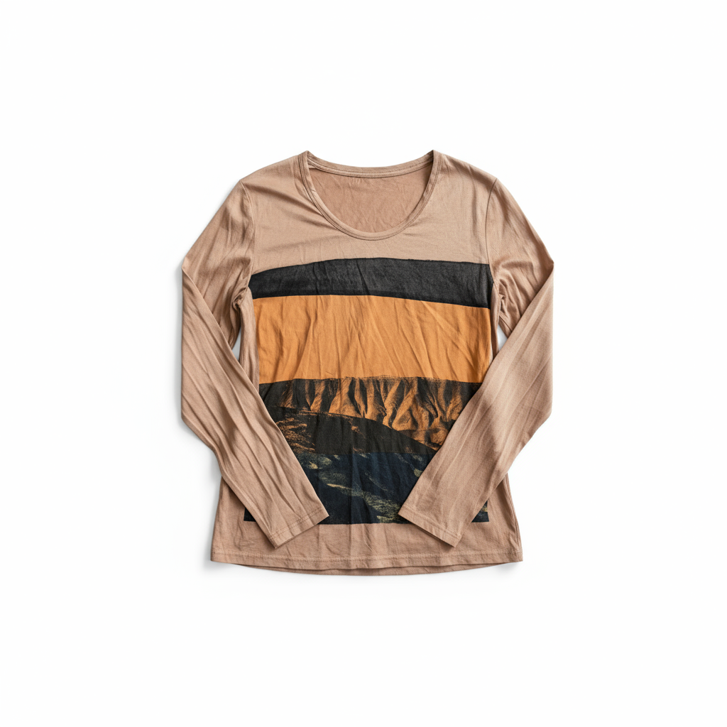 粉灰黑蓝条纹拼色长袖T恤