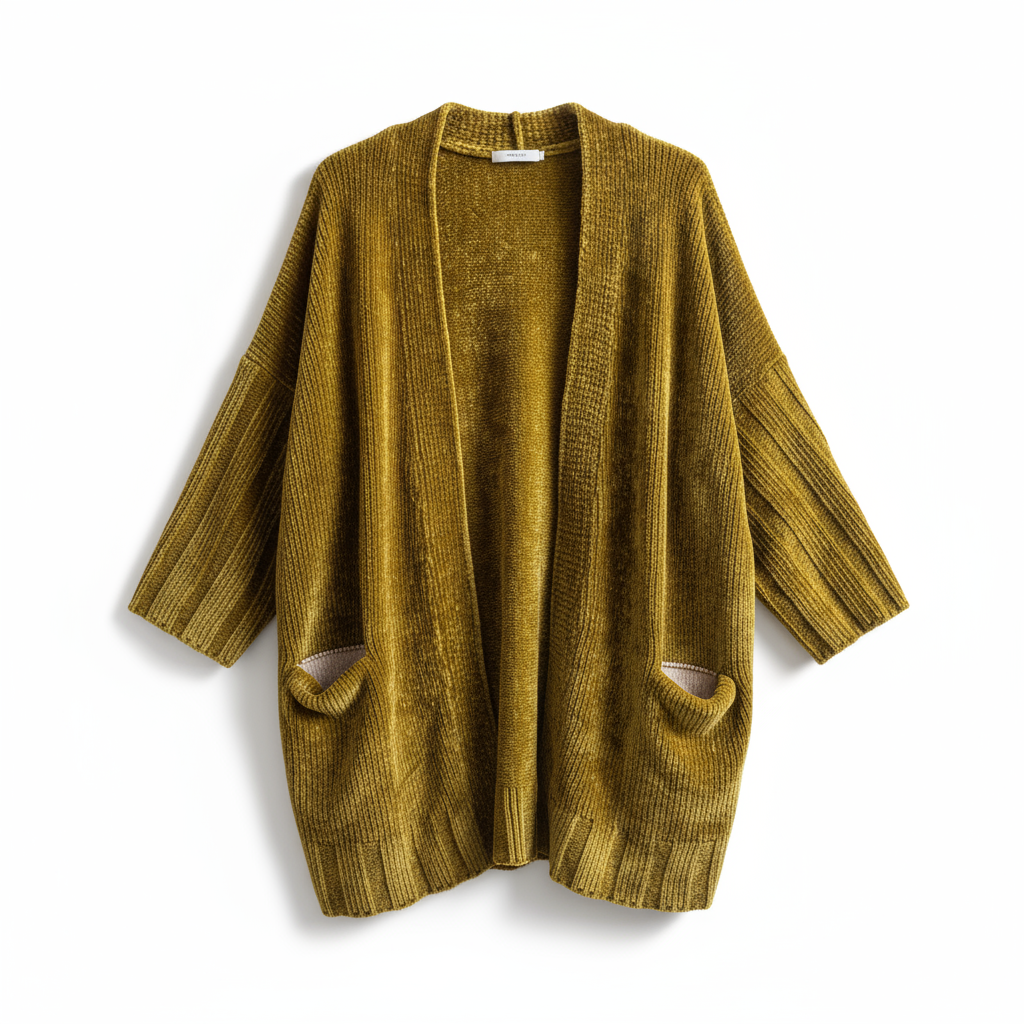 芥末黄宽松针织开衫
