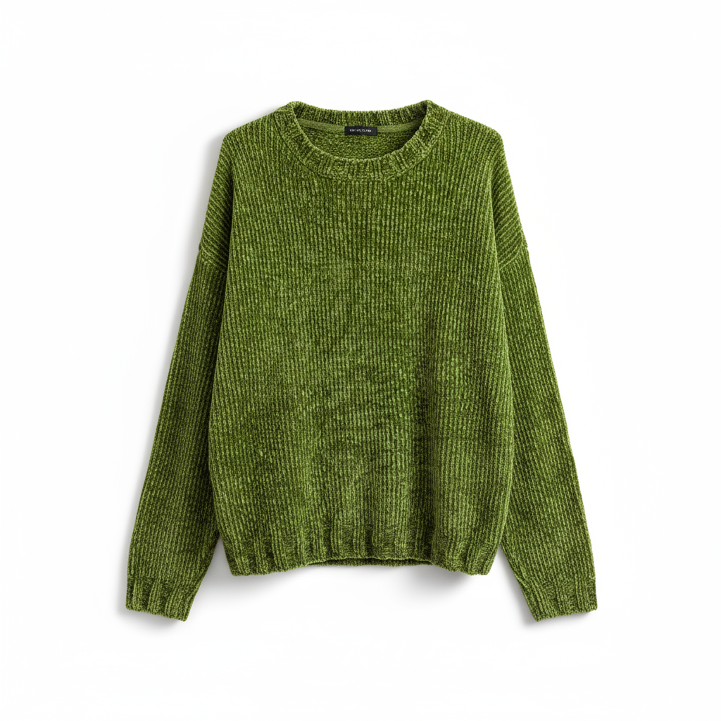草绿色罗纹针织衫