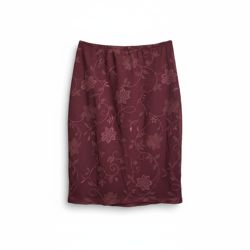 酒红色花卉刺绣上衣