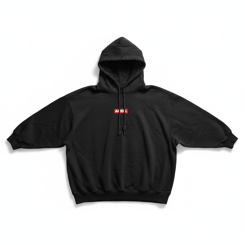 黑色Angel印花连帽卫衣